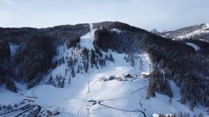 einen schneebedeckten Berg mit einer Skihütte darauf in der Unterkunft Surega - Idyllic Farmhouse in St. Kassian