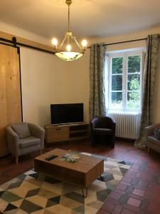 a living room with a tv and a coffee table at VILLA EPERONNIERE in Nantes