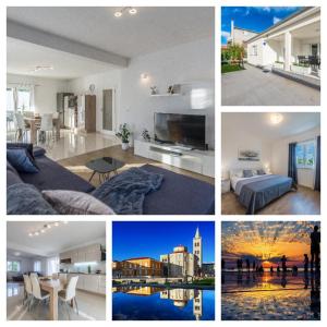 a collage of photos of a living room and a house at Holiday Home Bajlo apartment with three bedrooms in Zadar