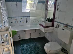 a bathroom with a toilet and a sink at Heide Schnack in Soltau