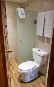 瓜達拉哈拉的住宿－舊金山廣場酒店，浴室配有白色卫生间和毛巾。