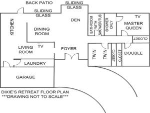 a block diagram of a floor plan at DIXIES RETREAT by Jekyll Realty in Jekyll Island