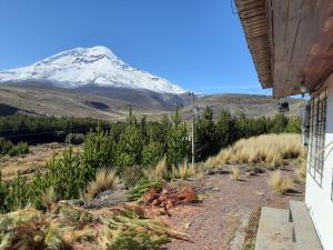 a view of a snow covered mountain from a house at Hospedaje Chimborazo in Chimborazo