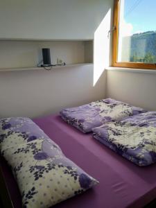 1 dormitorio con 2 almohadas en una cama morada en Apartman Asja, en Vlašić