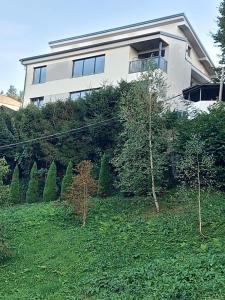 una casa en la cima de una colina con árboles en apartma Golovec, en Liubliana