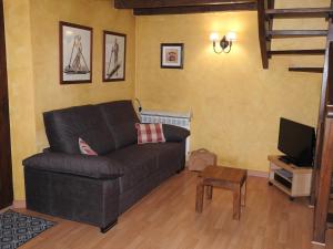 a living room with a couch and a television at Acogedor Refugio en la Vall d'Incles in Incles