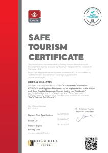 una captura de pantalla del sitio web del certificado de turismo seguro en Dream Hill Business Deluxe Hotel Asia, en Estambul