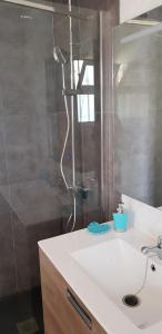 a bathroom with a shower and a white sink at PLAYA LAS VISTAS LOFT in Los Cristianos