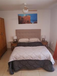 een slaapkamer met een groot bed met 2 nachtkastjes bij Estudio nuevo con baño, cocina y gran terraza in Los Realejos
