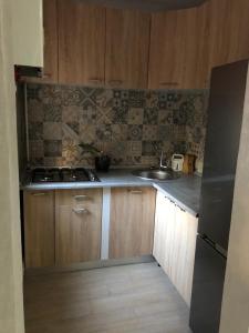 uma cozinha com um lavatório e um fogão em DMI Apartment em Iaşi
