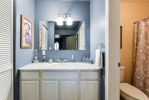 LampeFAMILY REUNIONS Breathaking Lakefront Private Resort FREE DOCK CANOE KAYAK的带水槽和镜子的浴室 更多50张照片