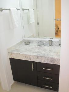 uma casa de banho com um lavatório e um espelho em Linda y Acogedora Suite Áreas verdes Alberca Zona Norte 27B em Mendiola