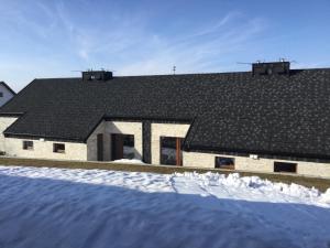 博茲達爾的住宿－St. Prokop Luxury Apartments 254，雪中带黑色屋顶的房子