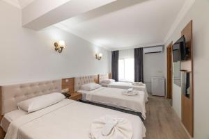 イスタンブールにあるMetro Hotelのベッド2台、薄型テレビが備わるホテルルームです。