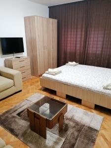 sala de estar con cama y sofá en Apartman dt Valjevo, en Valjevo