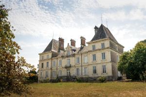 una casa vieja con techo en un campo en Chateau L' Escale, en Saint-Herblon