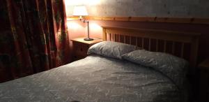 a bedroom with a bed and a lamp on a night stand at Bannockburn Inn in Helmsdale