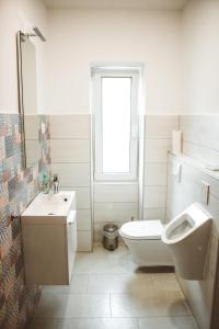 Baño blanco con aseo y lavamanos en Entoli Apartment, en Podnanos