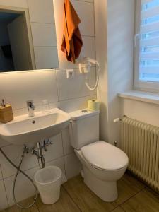 a bathroom with a white toilet and a sink at Haus Kira in Bad Hofgastein
