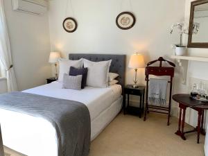 塔南達的住宿－巴羅莎之家旅館，一间卧室配有一张床、两盏灯和一面镜子