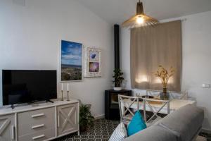 salon z kanapą i telewizorem z płaskim ekranem w obiekcie Apartamentos Rurales Helechosa, Las Tres Peñas w mieście Helechosa