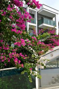 a bunch of pink flowers on the side of a building at Royal Palm Residence in Bodrum City