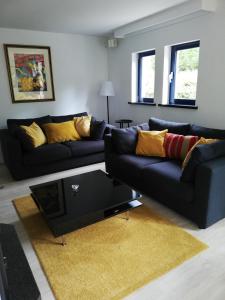 a living room with two couches and a coffee table at DURBUY-COSY Appartement 2 in Durbuy