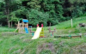 a playground with a slide and a play set in a field at Hafnerhof in Einöden