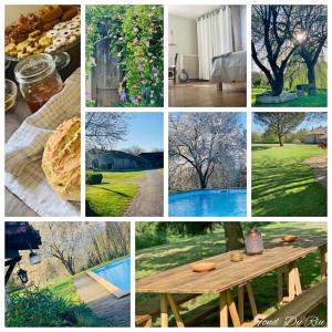 a collage of photos with a tree and a table at La Maison D' hote du Fond Du Riu in Allemans-du-Dropt