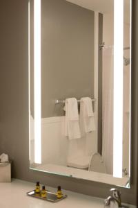 uma casa de banho com um espelho, um WC e toalhas em Best Western Plus Executive Residency Waterloo & Cedar Falls em Waterloo