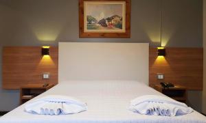 1 dormitorio con 1 cama blanca y 2 almohadas en Hotel Beira Parque, en São Lourenço