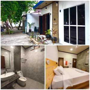 un collage de fotos de un dormitorio y un baño en Huvan Inn, en Fulidhoo