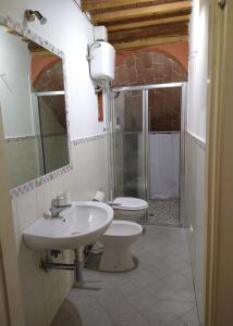 y baño con lavabo, aseo y ducha. en Casa Vanessa en Suvereto