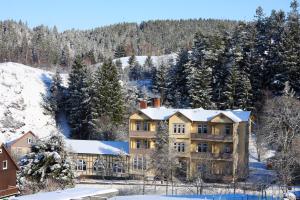 ein Bild eines Hauses im Schnee in der Unterkunft Pension Villa Kassandra in Altenau