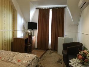 a bedroom with a bed and a television and a couch at Fanti Hotel in Vidin