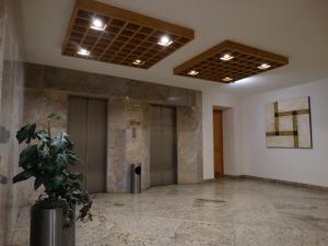 une pièce vide avec une plante en pot au milieu dans l'établissement Hotel Amberes, à Querétaro