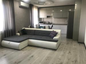 a living room with a couch and a kitchen at Квартира город Умань in Umanʼ +2 photos