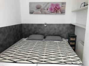 een bed in een kamer met een foto aan de muur bij Cannes Les Pins in Cannes