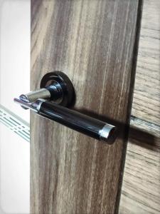 a bronze door handle on a wooden door at Richmond Luxury flat Fabulous location in Southend-on-Sea
