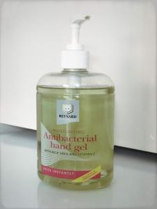 a bottle of antacterial hand gel sitting on a table at Richmond Luxury flat Fabulous location in Southend-on-Sea