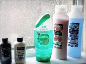 a group of products sitting on a window sill at Richmond Luxury flat Fabulous location in Southend-on-Sea