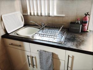a kitchen sink with a dish drying rack next to it at Richmond Luxury flat Fabulous location in Southend-on-Sea
