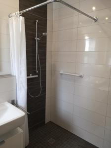 a bathroom with a shower and a sink at Ferienwohnung an der Hasetal-Route in Herzlake