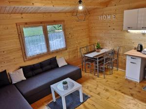 a living room with a couch and a table at Leśnisko in Niegowa