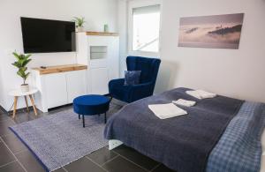 Televízia a/alebo spoločenská miestnosť v ubytovaní Balkon Apartmanház Panzió