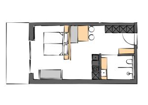 a floor plan of a small house at Echt Zeit Apartments in Bad Dürrheim