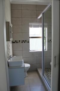 a bathroom with a toilet and a sink and a window at 16 Rhodes-North Self Catering Apartment & Studio in Stellenbosch +19 photos