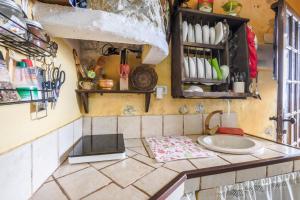 uma cozinha com um balcão com um lavatório em Casa Carmelita em La Guancha