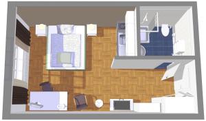 a drawing of a kitchen and a living room at Gästeresidenz PelikanViertel in Hannover