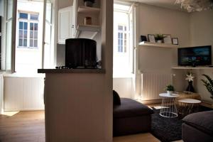 a living room with a couch and a tv at CoeurDeVienne in Vienne